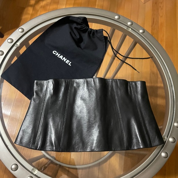 Unique New Chanel Black Corset Belt BlackLamb LeatherSize FR40 France